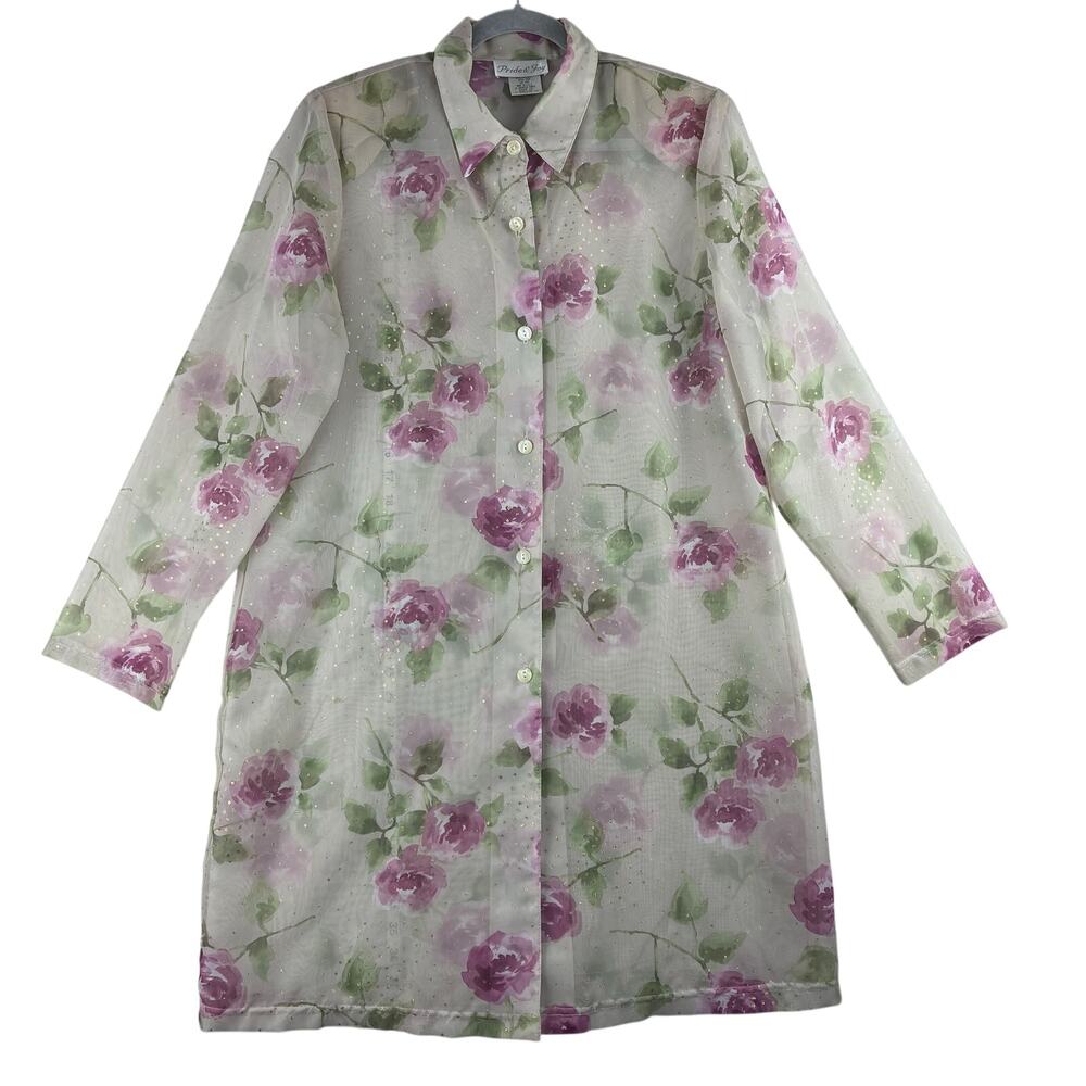 Vintage Pride & Joy Longline Sheer Shirt Blouse Women 16 Floral Romantic Sparkle